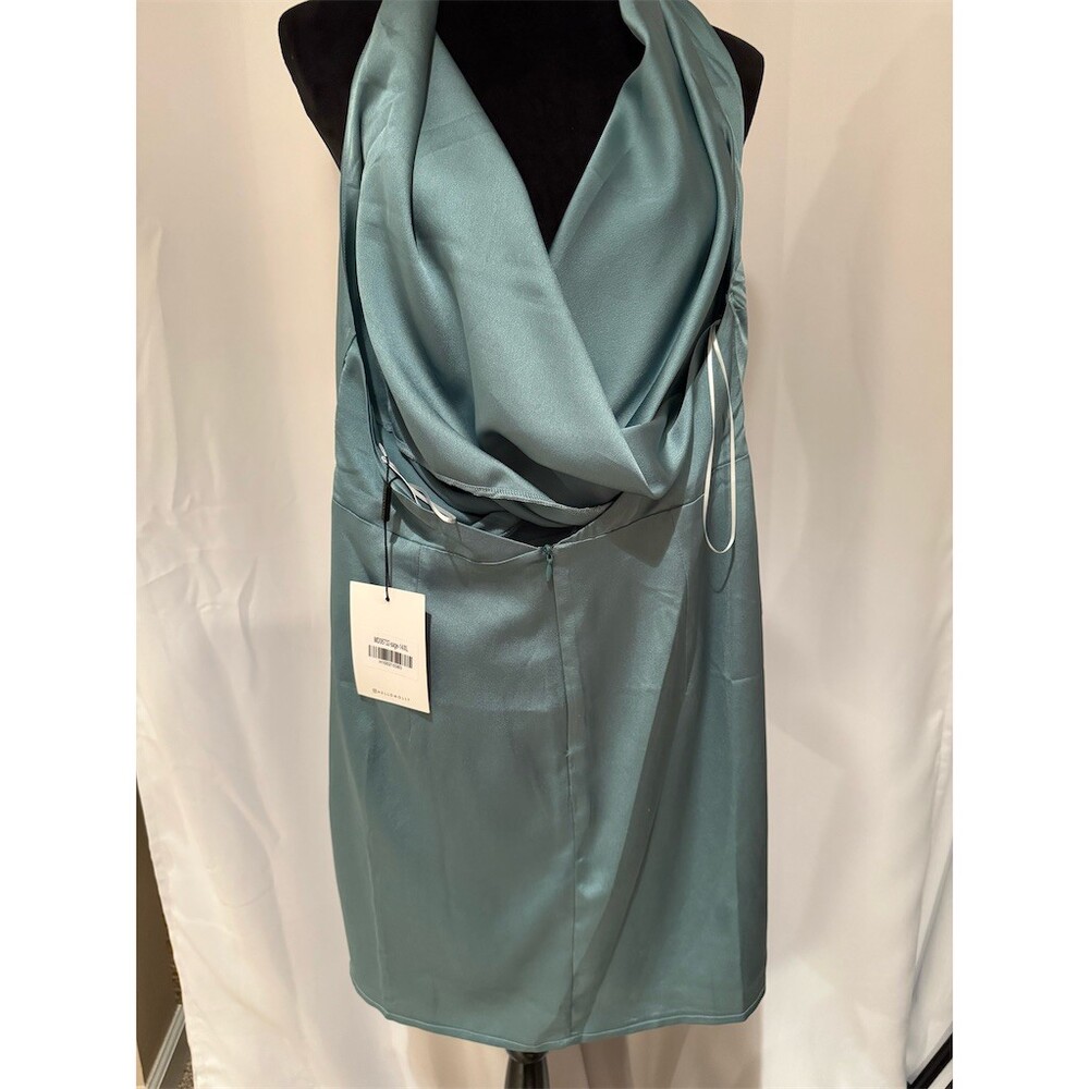 HELLO MOLLY Dress Womens XL Sage Green Drape Cowl Halter Mini Party - Picture 4 of 8